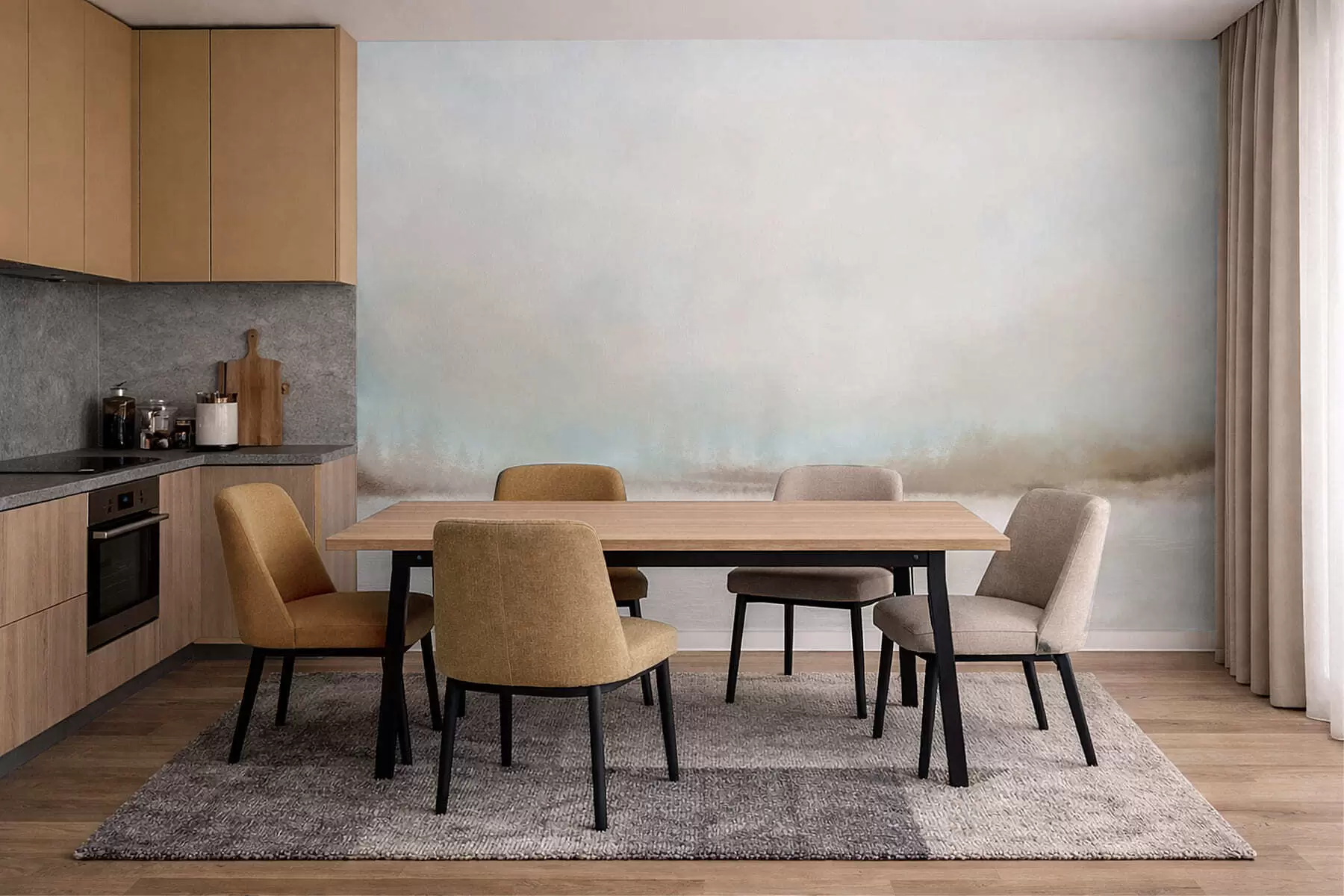 Wall Mural Photo Wallpaper Misty landscape with lake and forest w05319