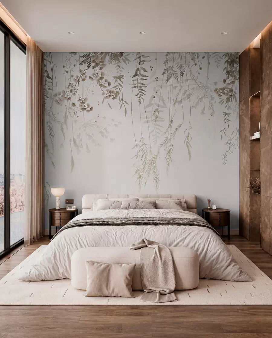 Wall Mural Photo Wallpaper Hanging wild plants on a light background w05320