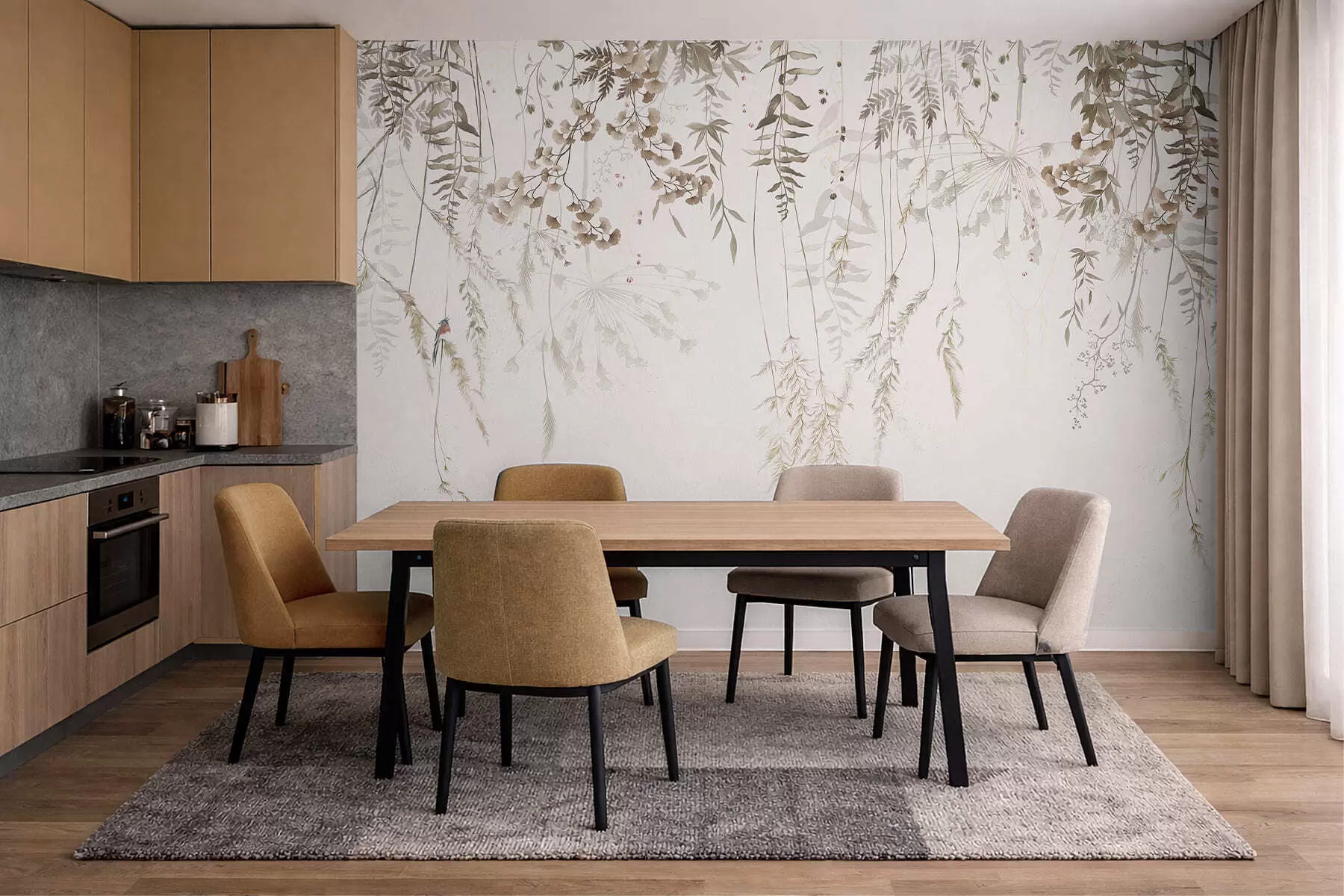 murales Plantas silvestres colgantes sobre un fondo claro w05320
