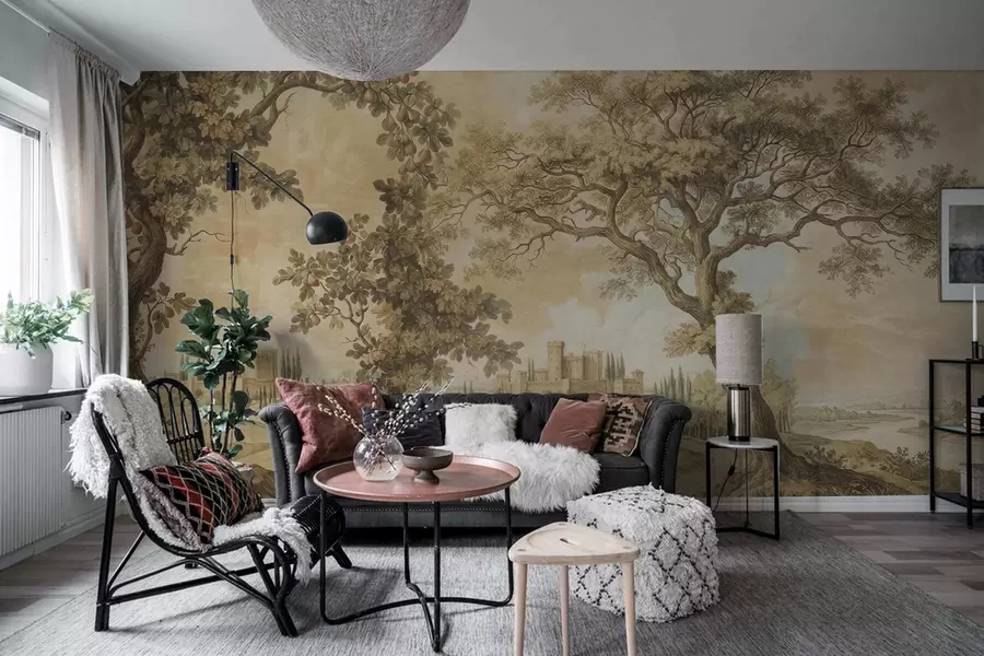 murales Paisaje pastoral en estilo bordado w05359