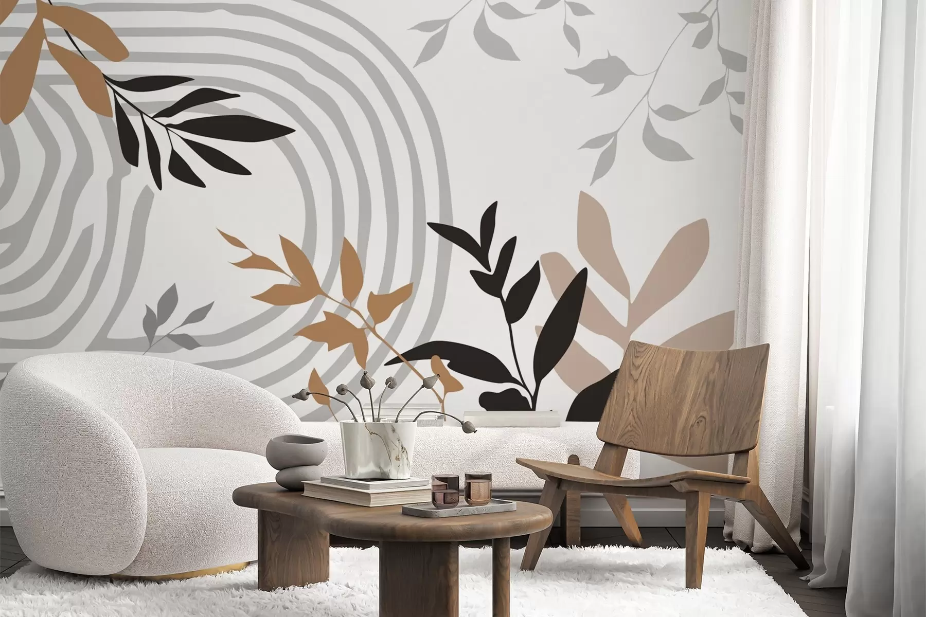 Wall Mural Photo Wallpaper Abstract plant silhouettes and lines w05374