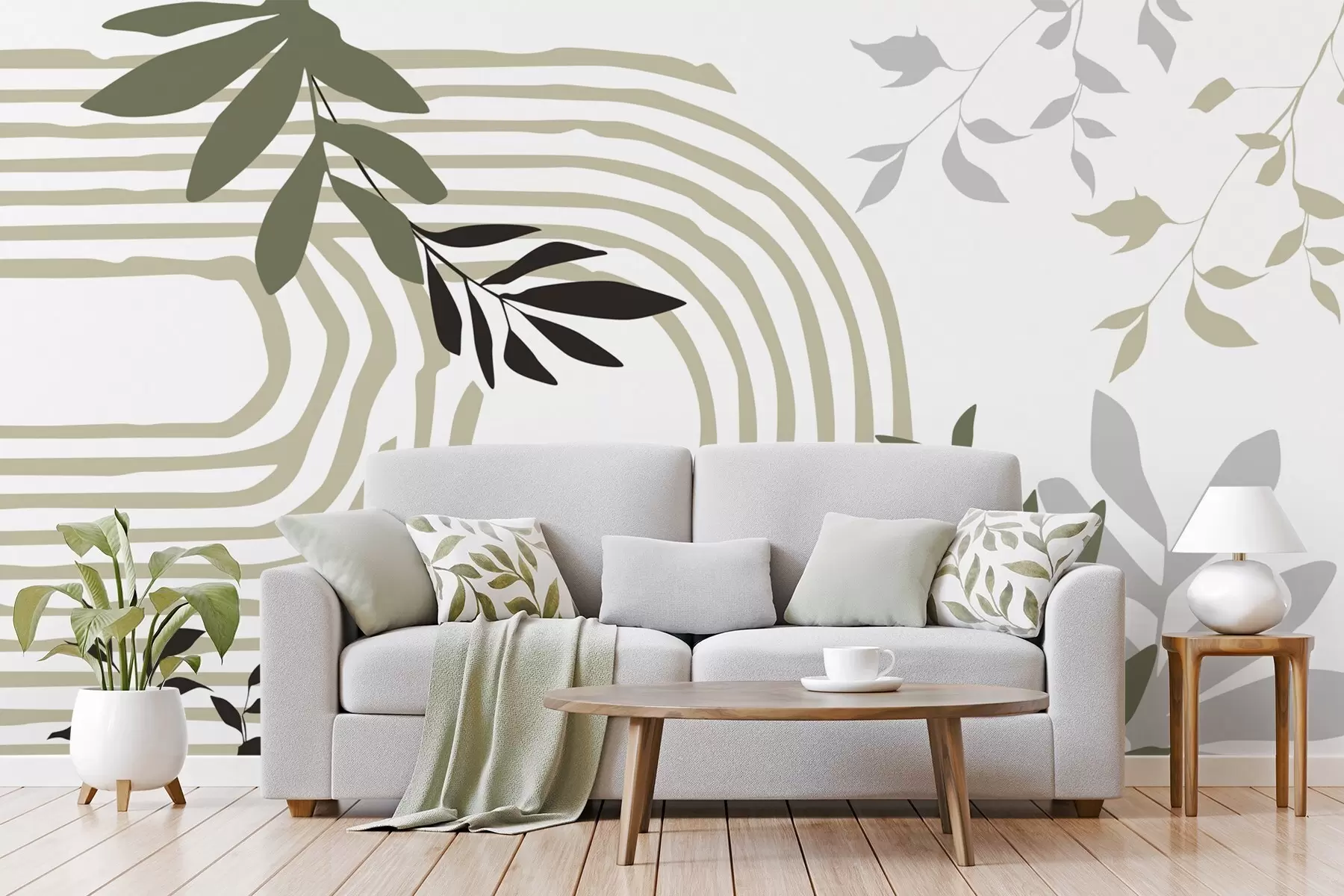 murais de parede Silhuetas e linhas abstratas de plantas w05374v1