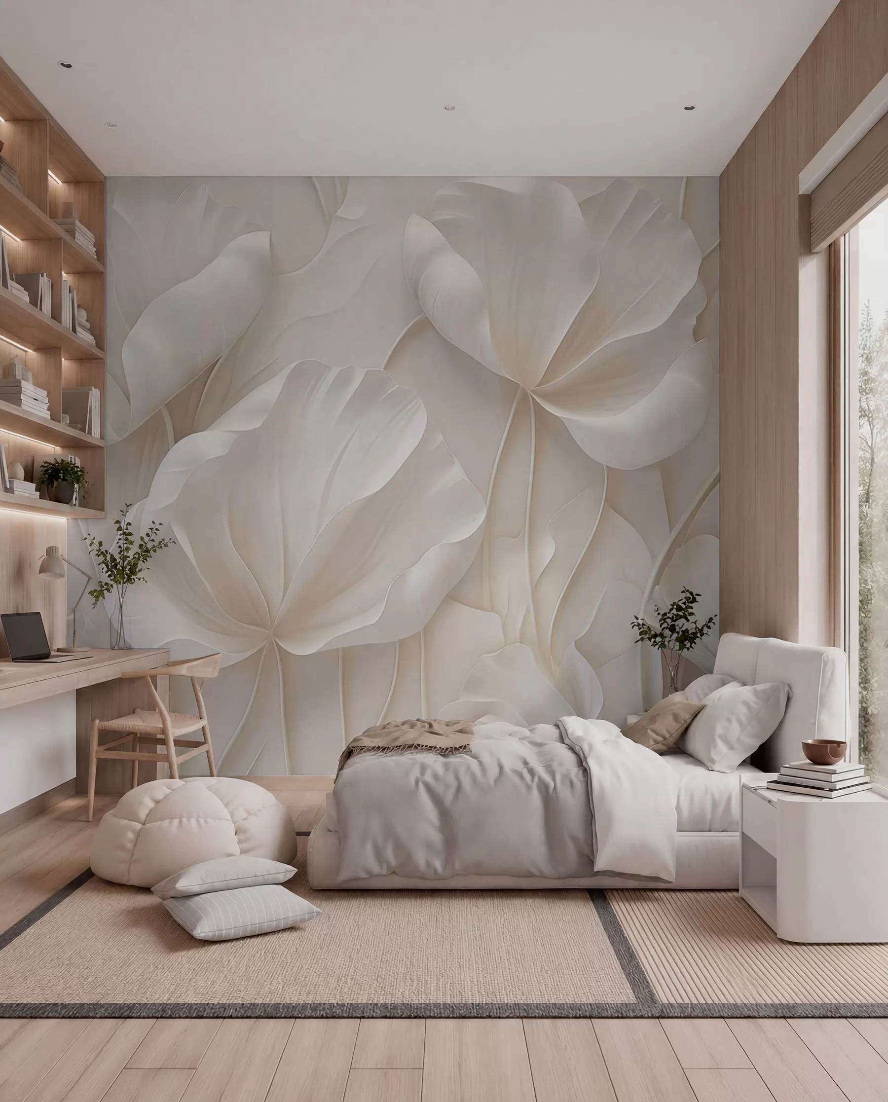 murales Flores esculpidas con pétalos suaves w05355