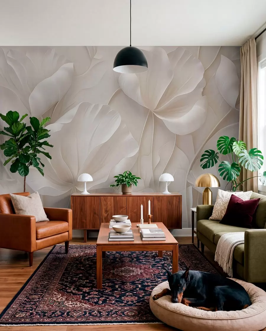 wall murals Sculpted light flowers with soft petals w05355