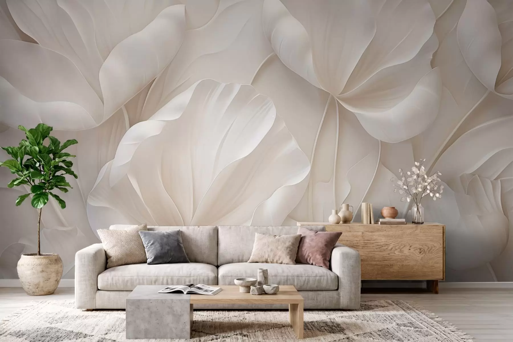 murales Flores esculpidas con pétalos suaves w05355