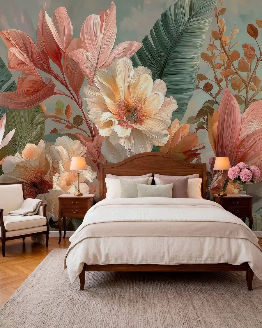 murales Flores con hojas w05378