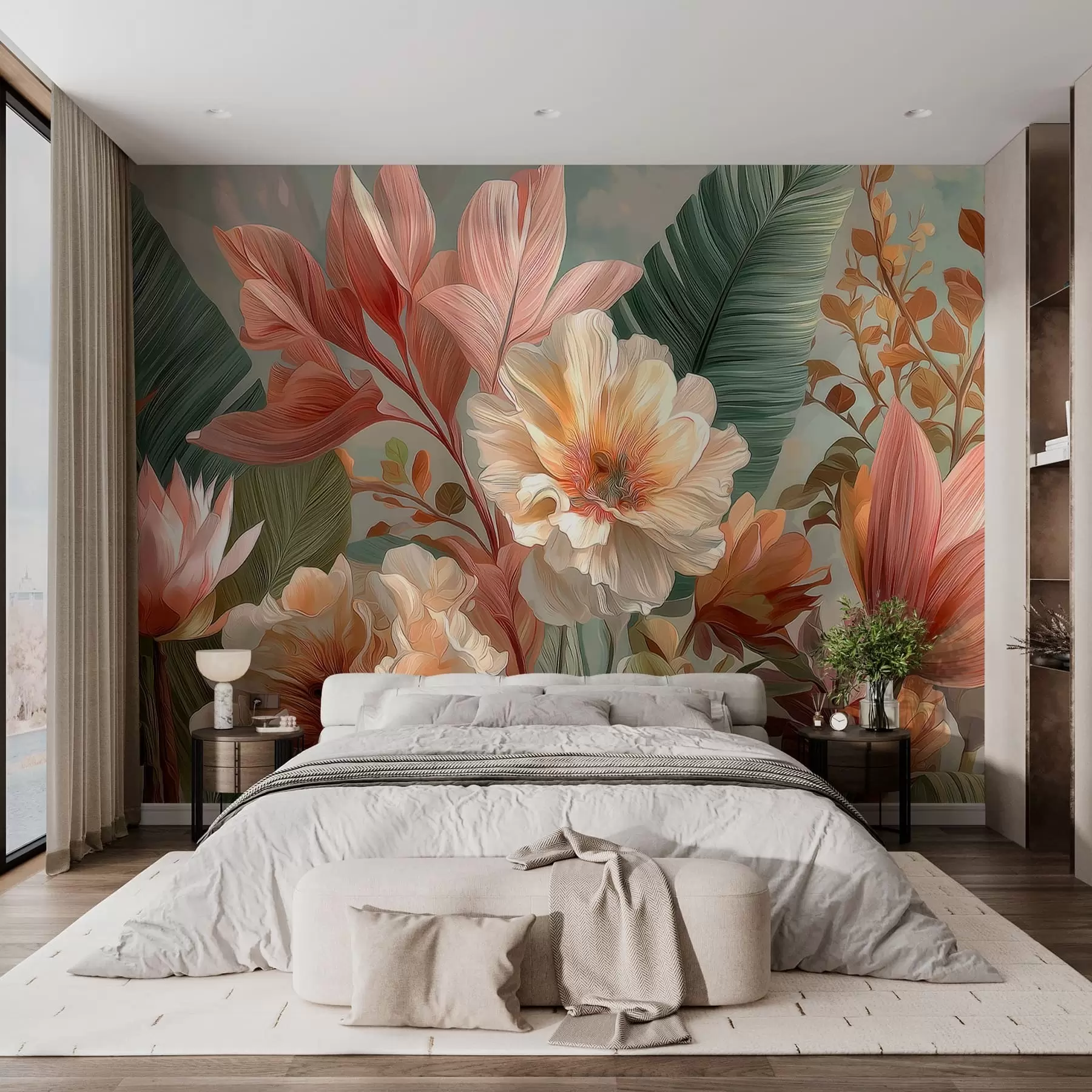murales Flores con hojas w05378