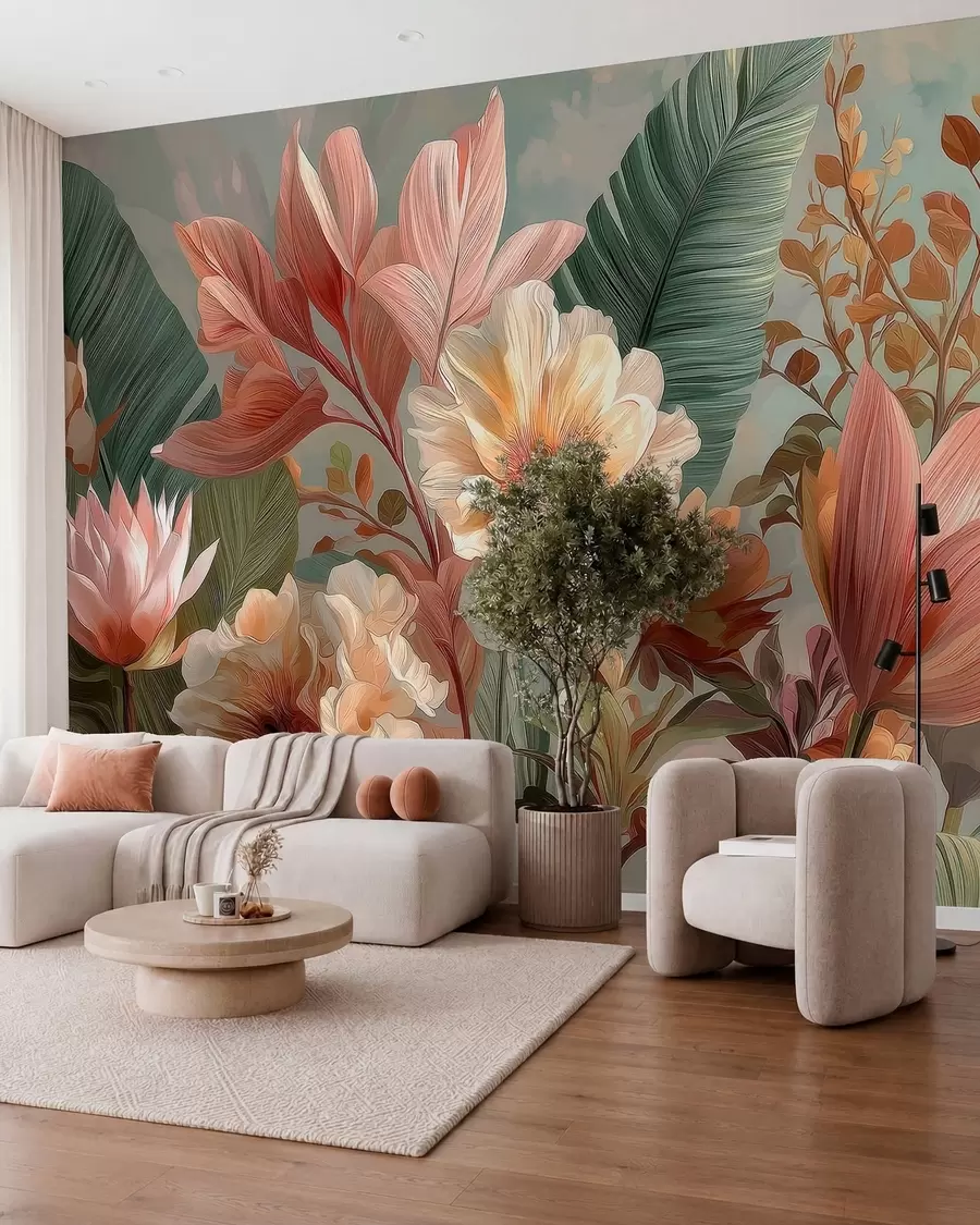 peintures murales Voûte de fleurs corail w05378