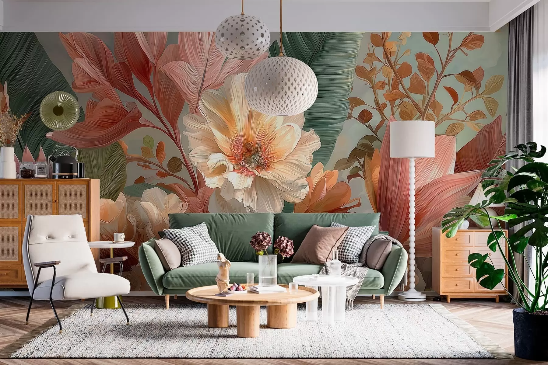 Wall Mural Photo Wallpaper Flowers with leaves w05378