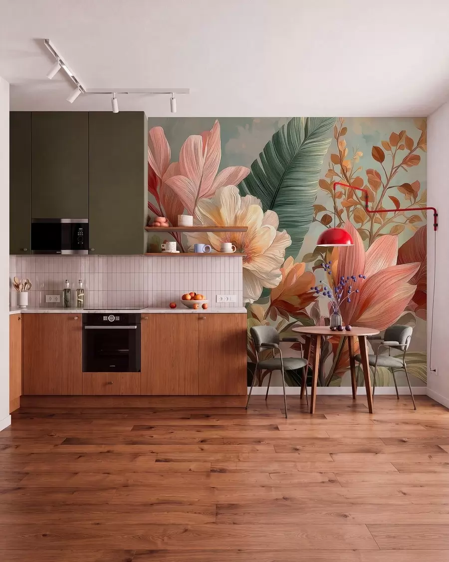 murales Flores con hojas w05378