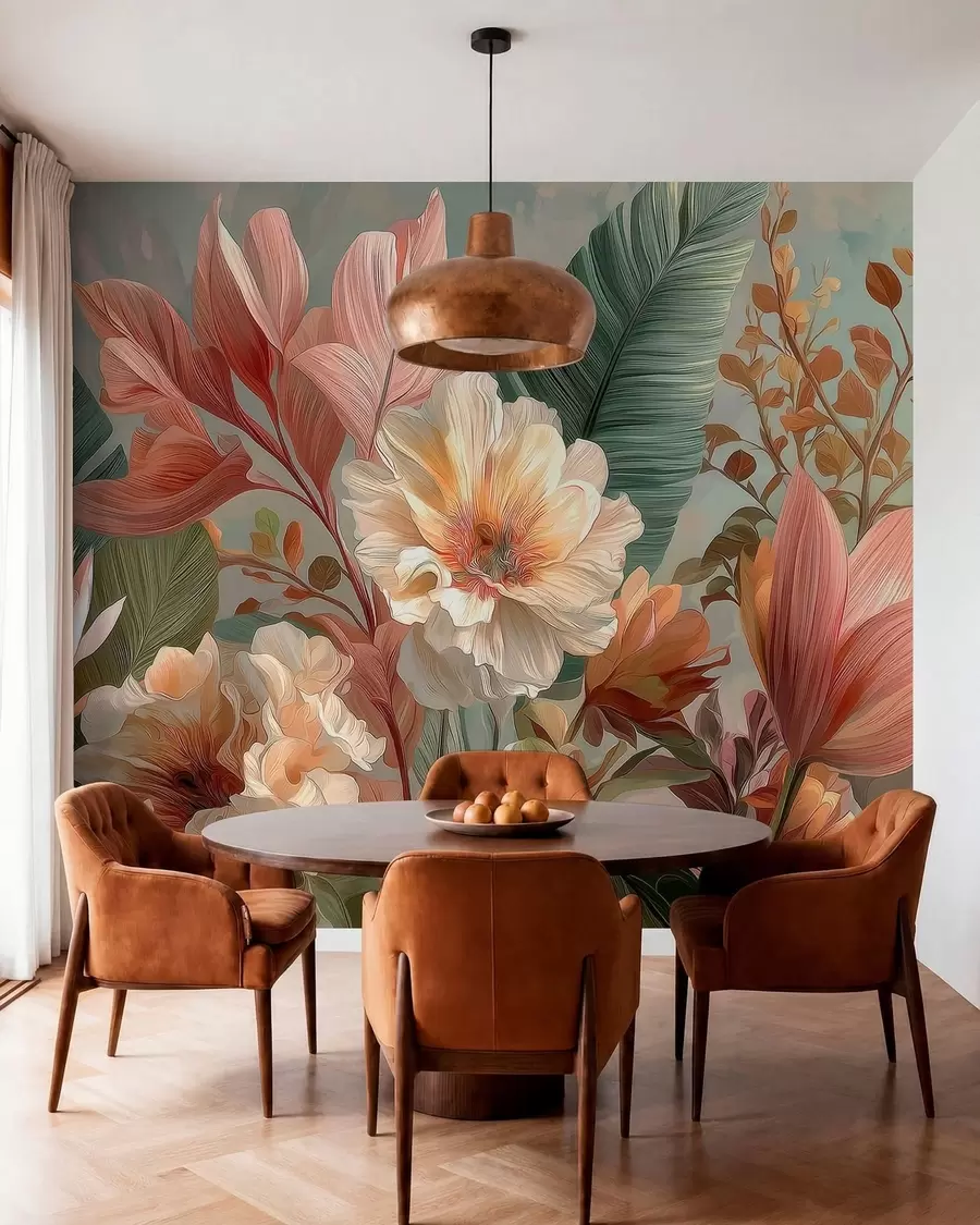 murales Flores con hojas w05378