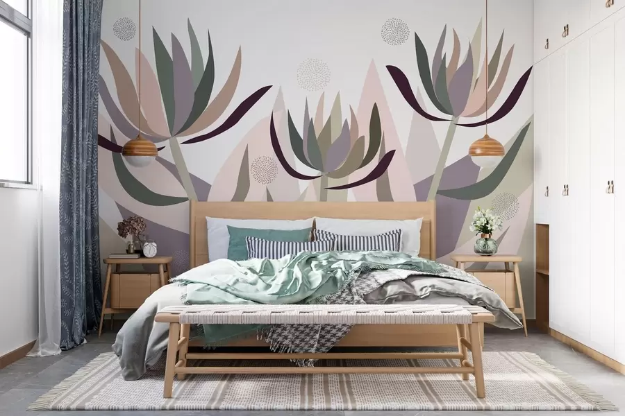 Wall Mural Photo Wallpaper stylised protea flowers in a primitive style w05236