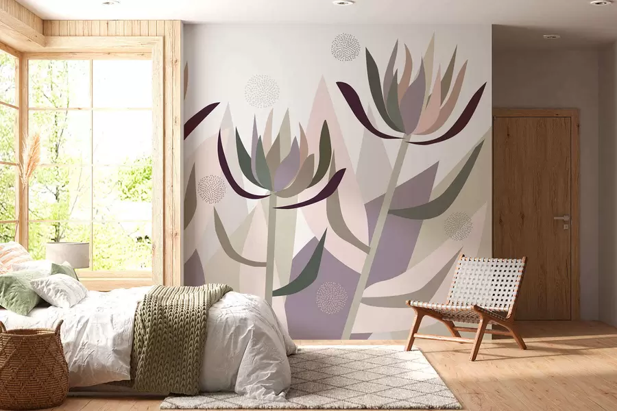 murales flores de protea estilizadas en estilo primitivo w05236