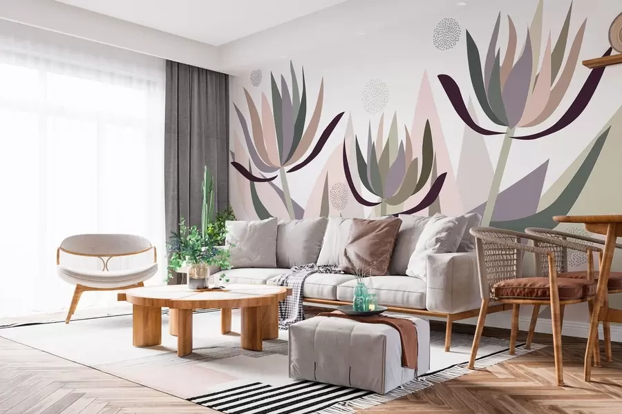 Wall Mural Photo Wallpaper stylised protea flowers in a primitive style w05236