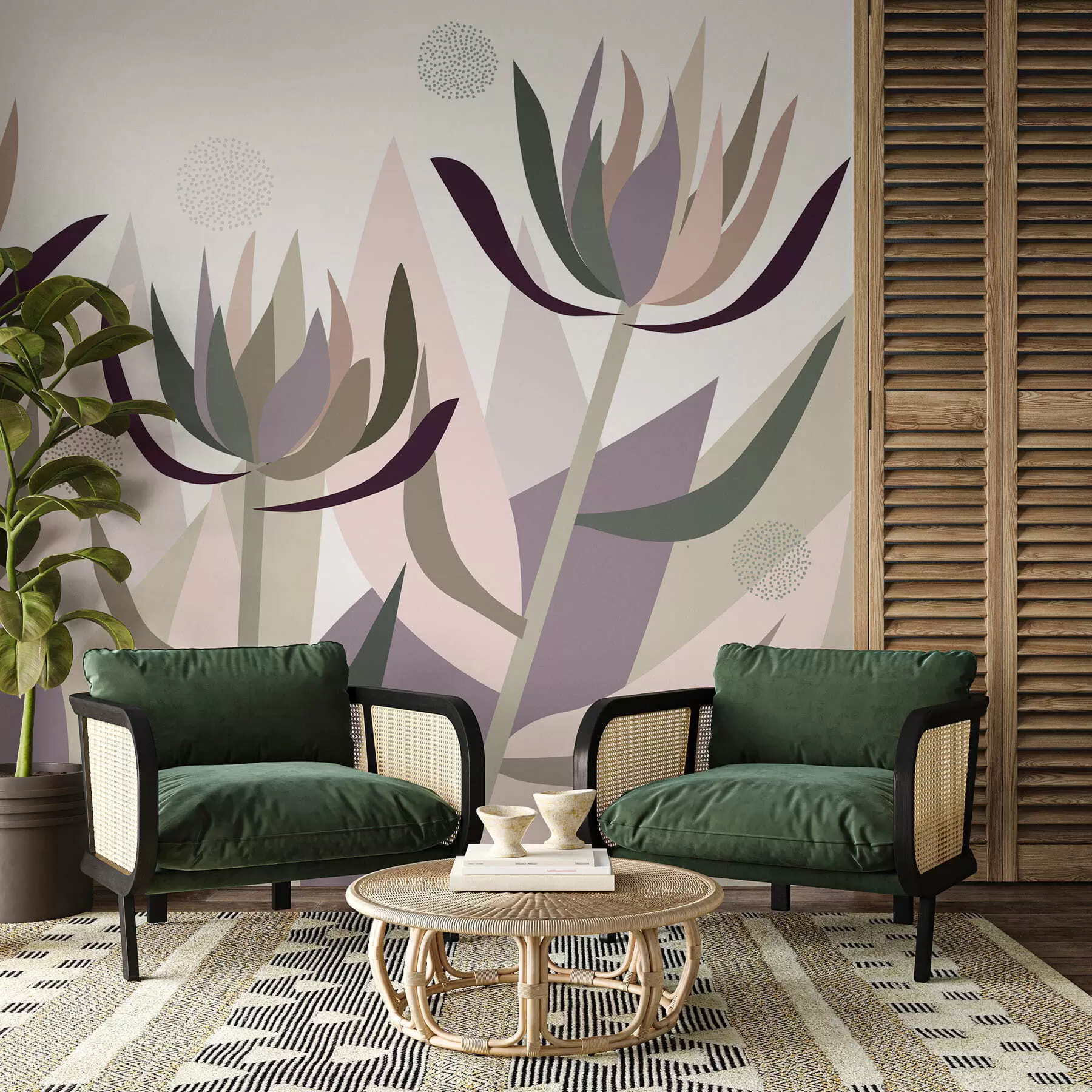 murales flores de protea estilizadas en estilo primitivo w05236