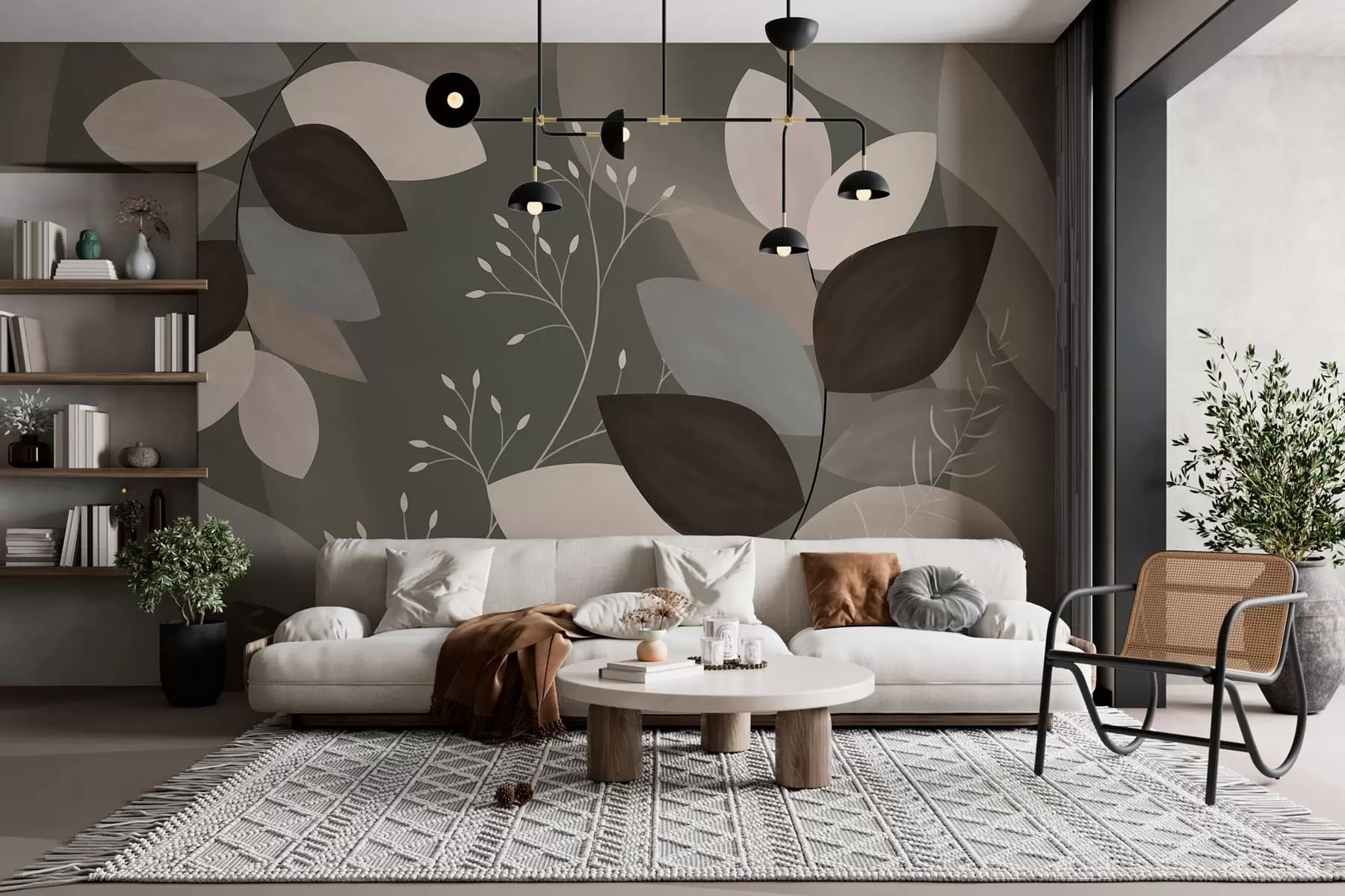 peintures murales feuilles et herbes aux teintes sombres w05237v1