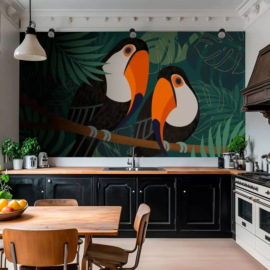 Wall Mural Photo Wallpaper pair of toucans on a branch in Afro style w05239
