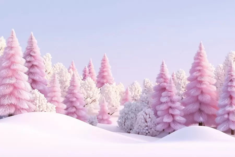 Wall Mural Photo Wallpaper Snowy winter forest in pink tones w09654