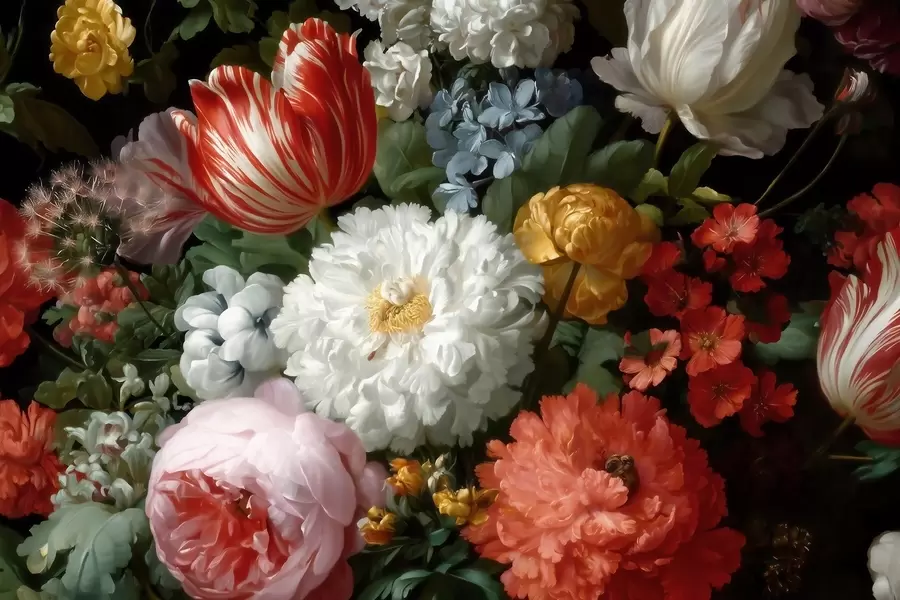 peintures murales Composition florale luxuriante inspirée d'un jardin printanier w09676