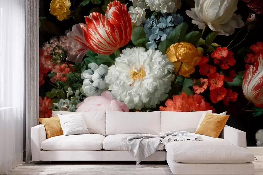 murales Lujoso arreglo floral inspirado en un jardín primaveral w09676