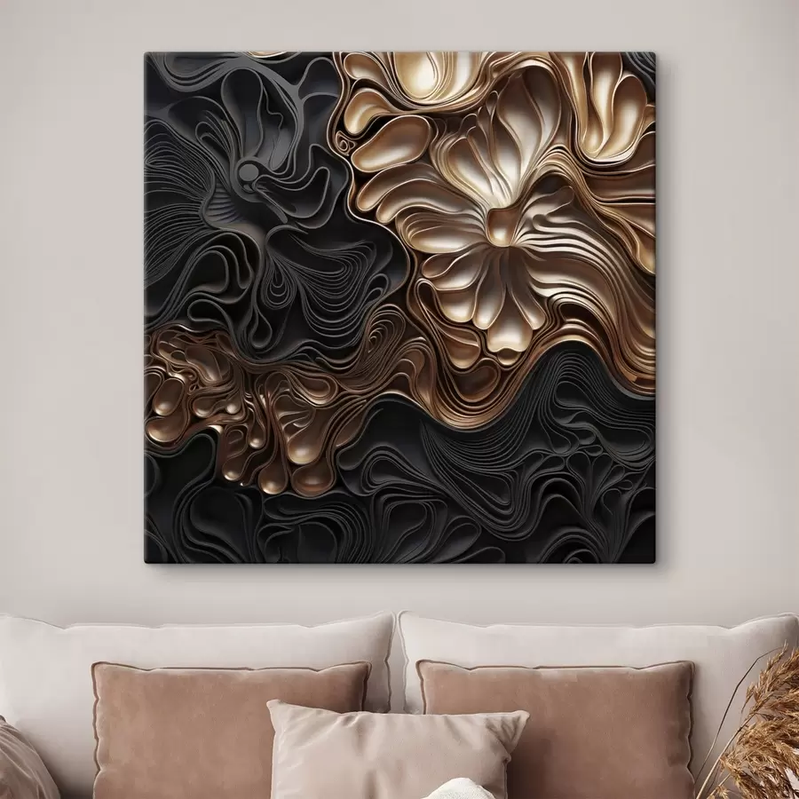 murales Formas oscuras abstractas, fluidas y orgánicas que crean una obra de arte moderno con textura s48383