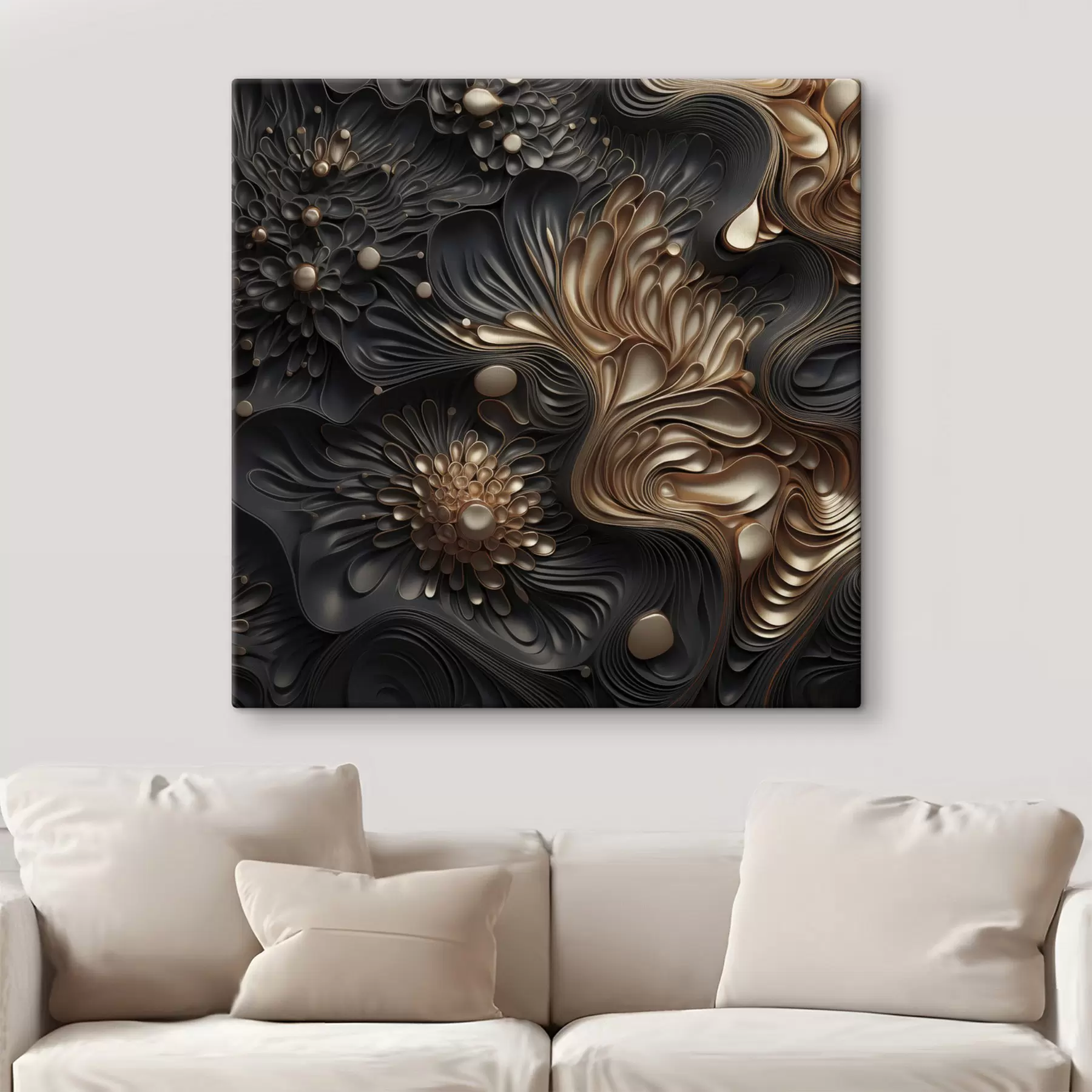 murales Formas oscuras abstractas, fluidas y orgánicas que crean una obra de arte moderno con textura s48384