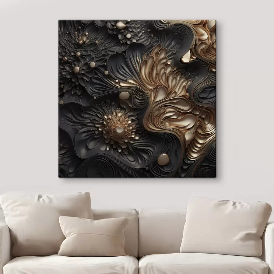 murales Formas oscuras abstractas, fluidas y orgánicas que crean una obra de arte moderno con textura s48384