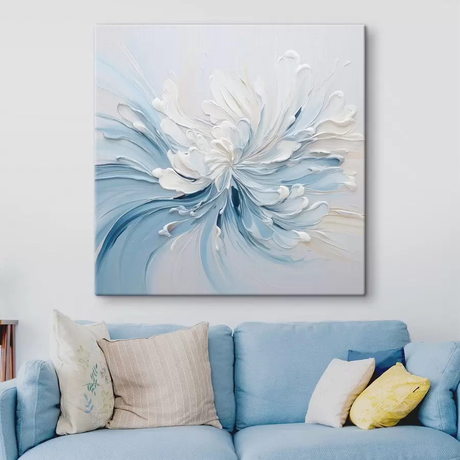 wall murals A white and light blue abstract floral design with textured petals and swirling lines s48396