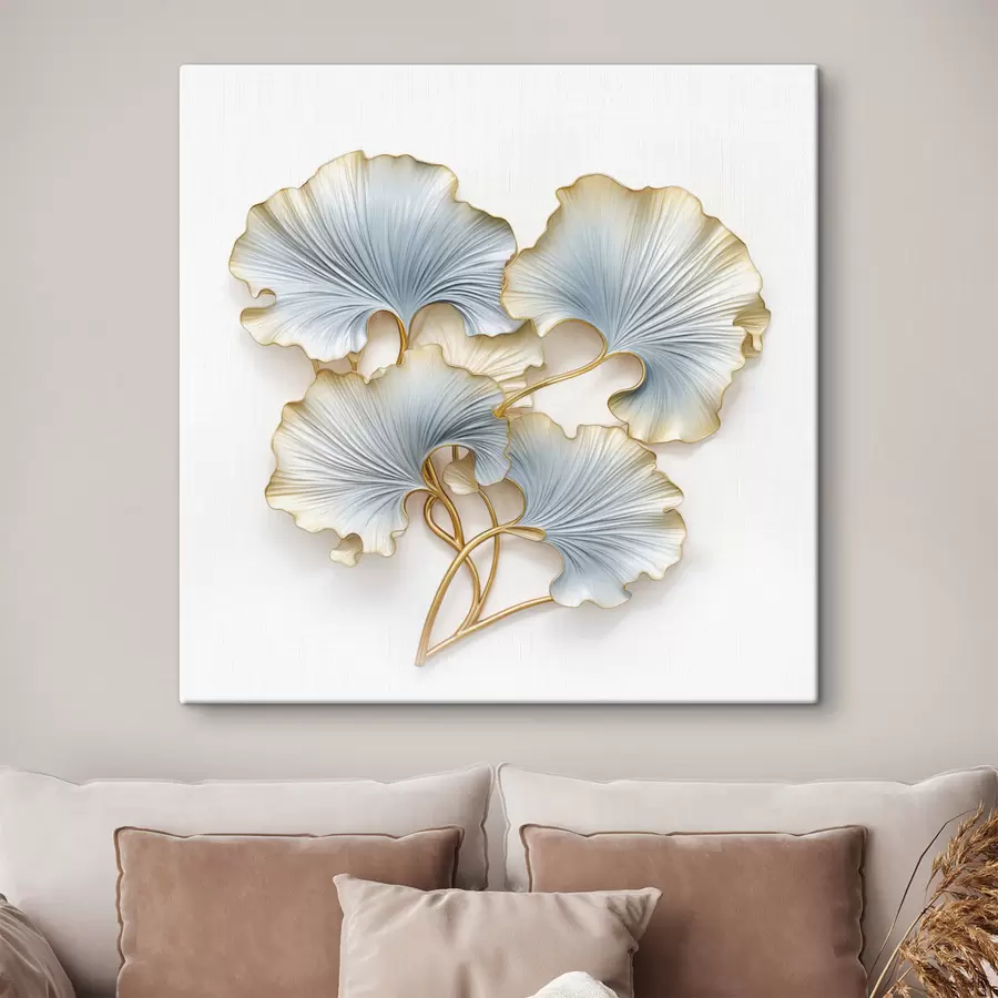 wall murals Stylized ginkgo leaves with blue and yellow accents s48397