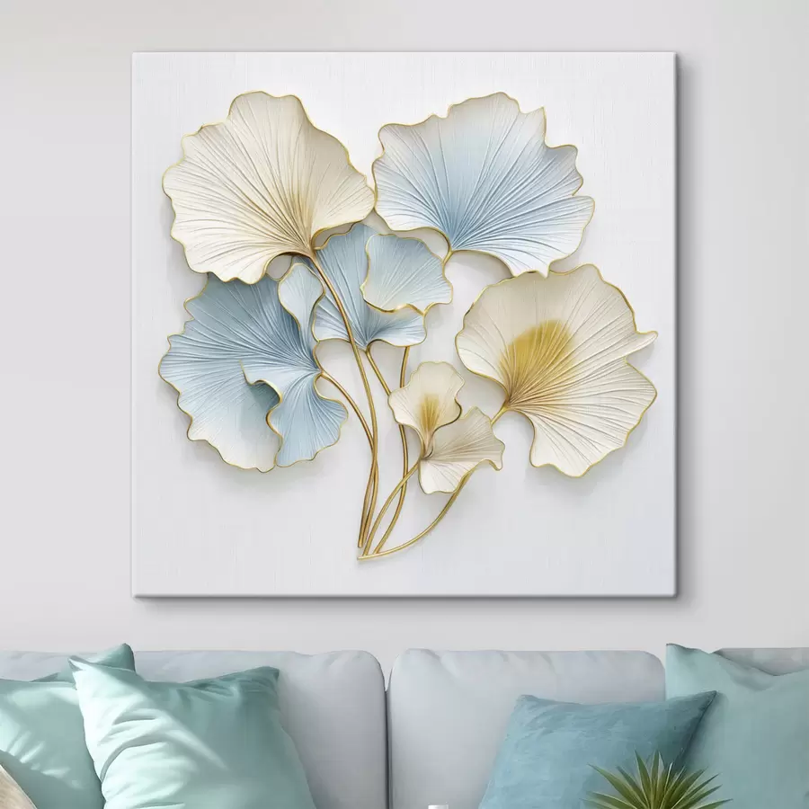 wall murals Stylized ginkgo leaves with blue and yellow accents s48398