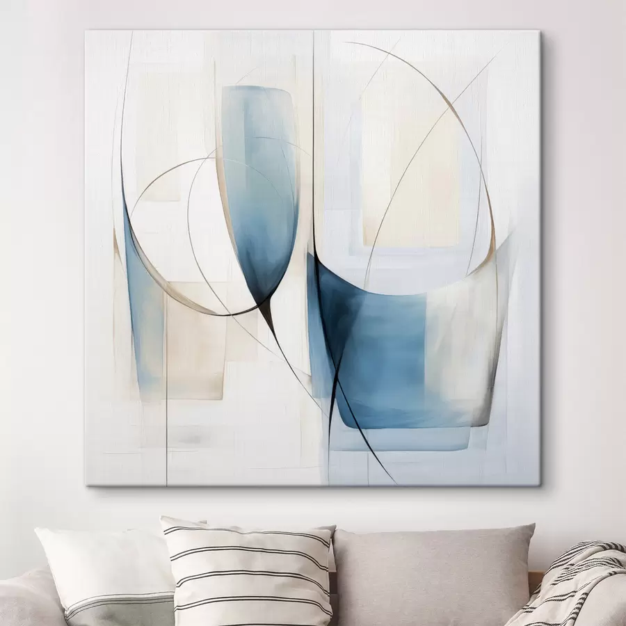 wall murals Abstract minimalistic composition with blue and beige shapes s48403