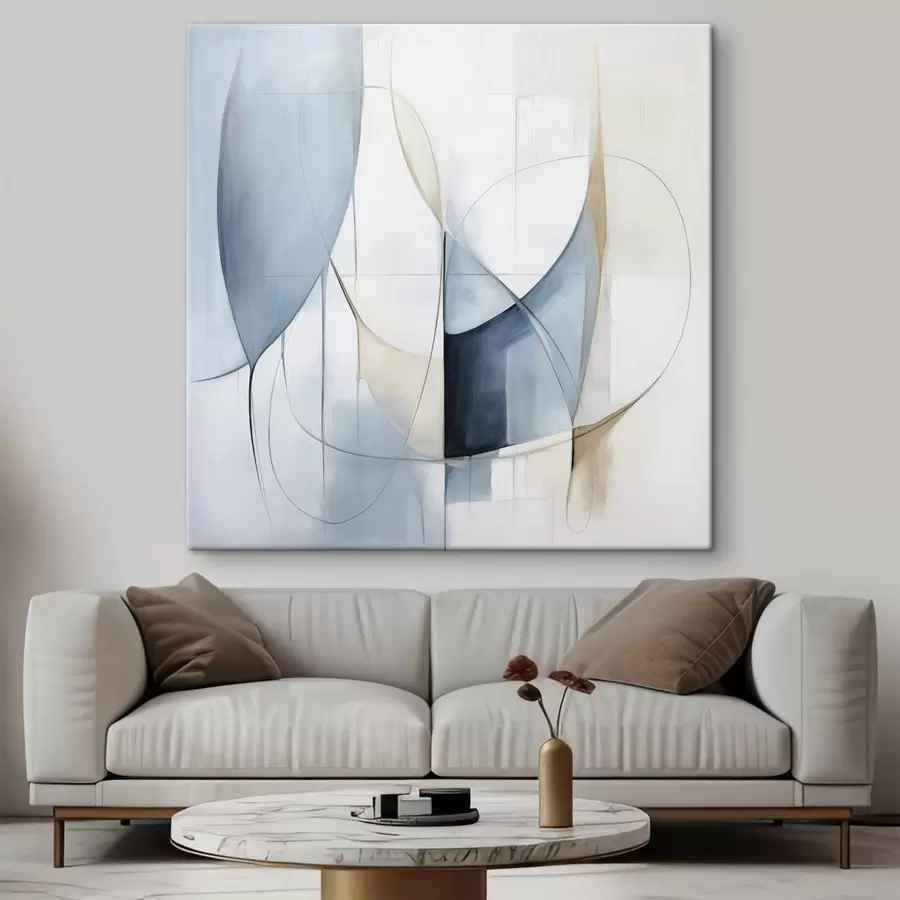 wall murals Abstract minimalistic composition with blue and beige shapes s48404