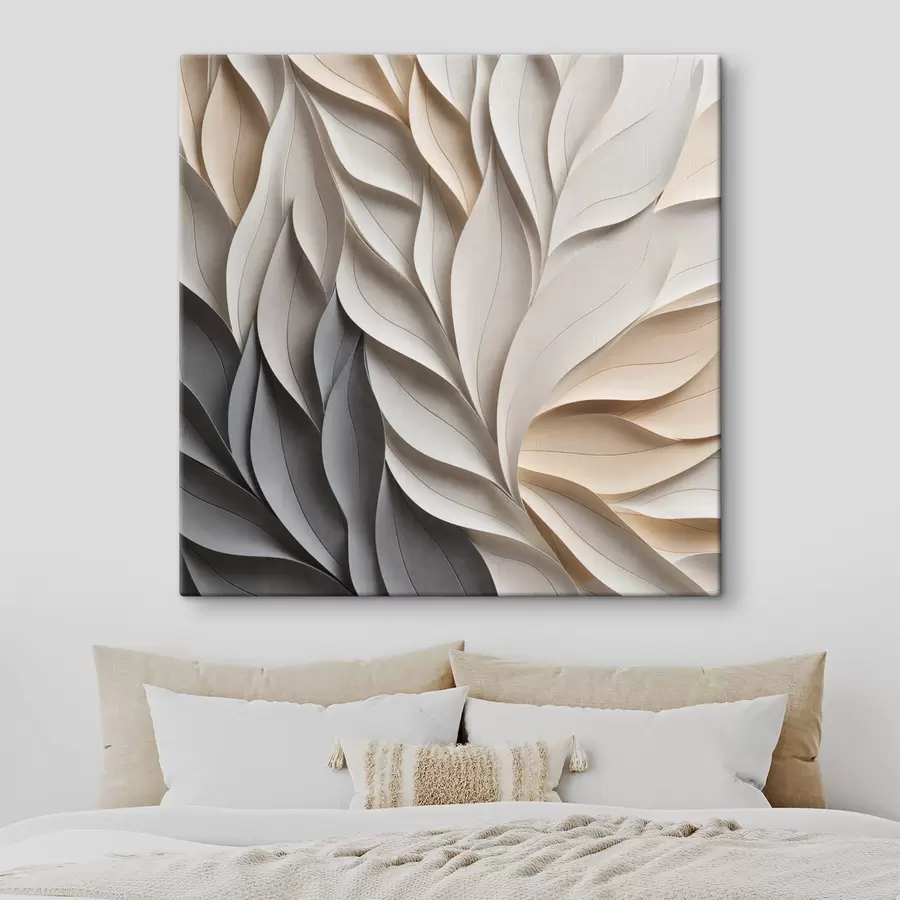 wall murals A textured overlapping abstract leaf shapes in neutral tones of beige, cream, and gray s48407