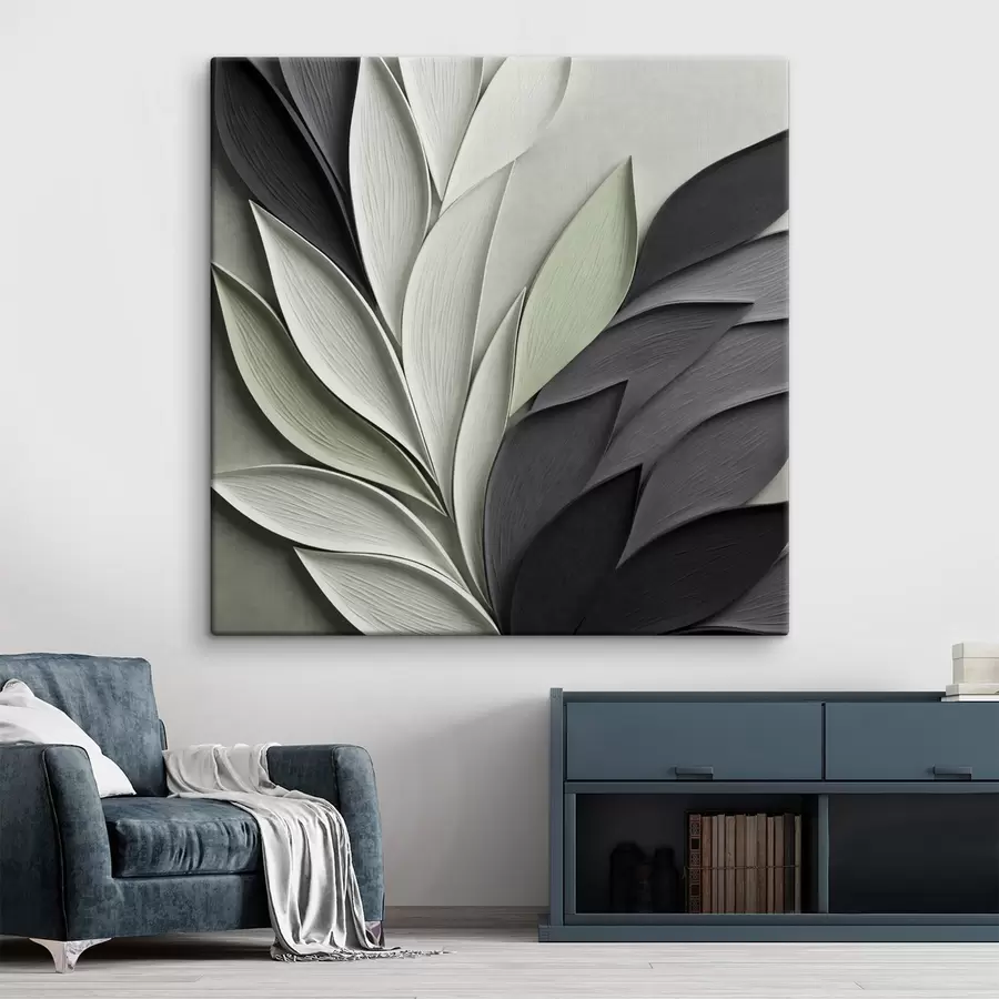 wall murals Abstract stylized leaves in shades of gray, white and muted green s48411