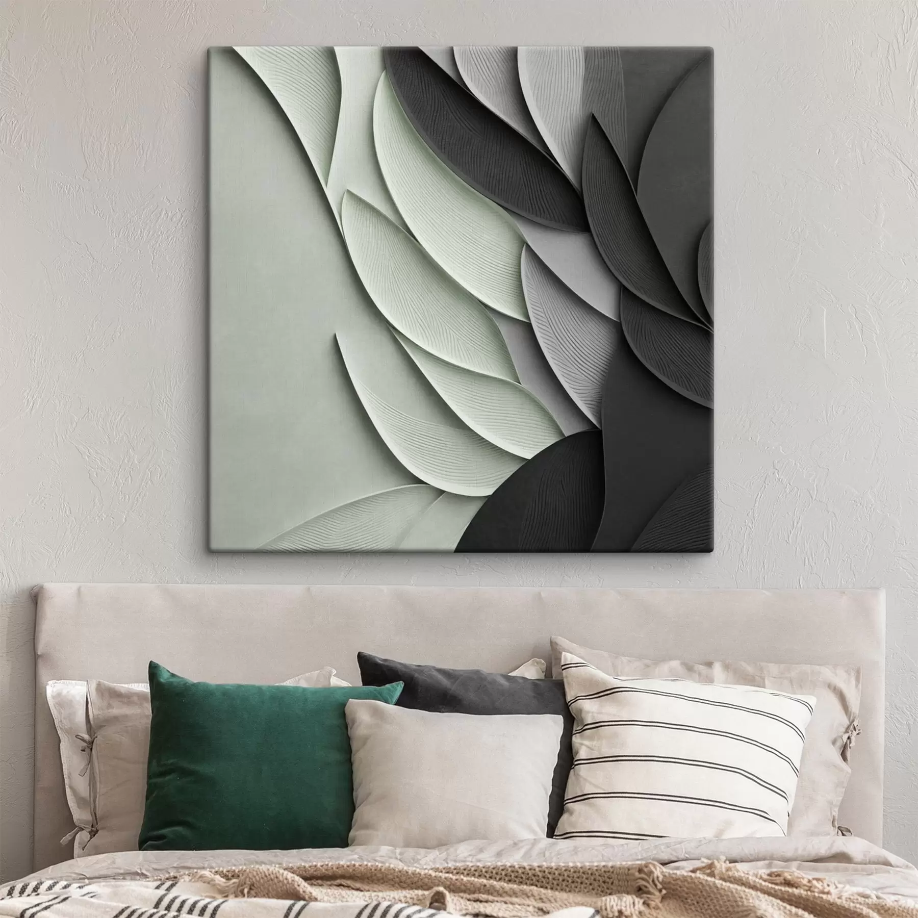 wall murals Abstract stylized leaves in shades of gray, white and muted green s48412