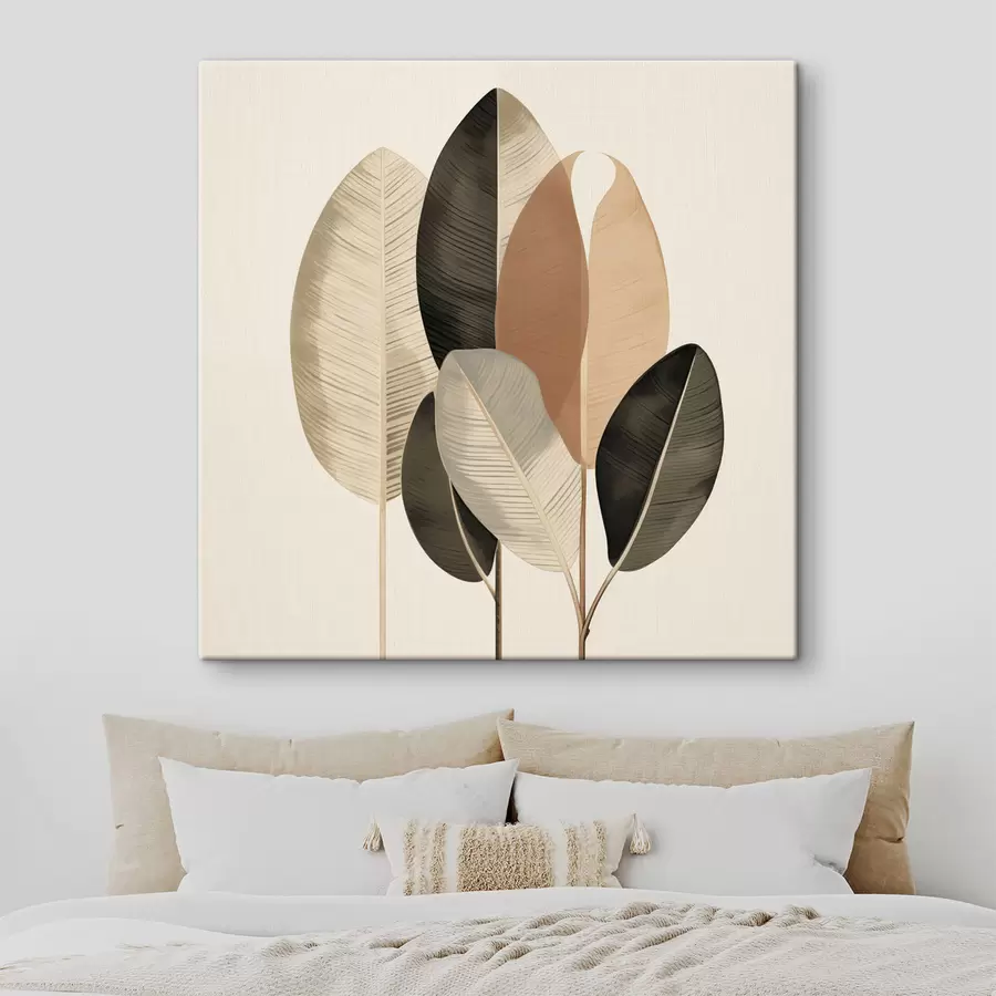 wall murals Tall plants with oval leaves in muted tones with abstract rectangular shapes s48414