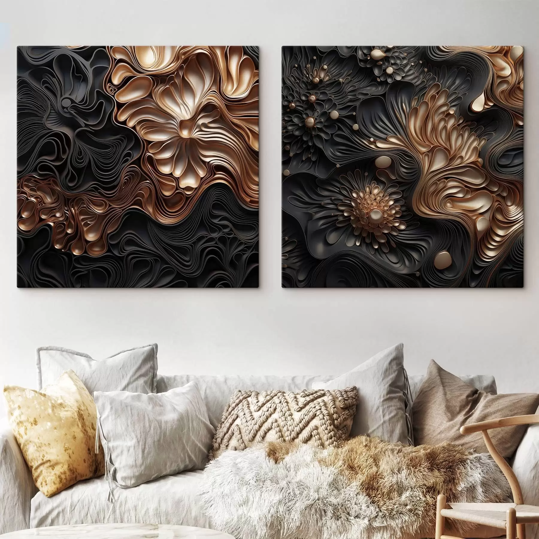 murales Formas oscuras abstractas, fluidas y orgánicas que crean una obra de arte moderno con textura m30196