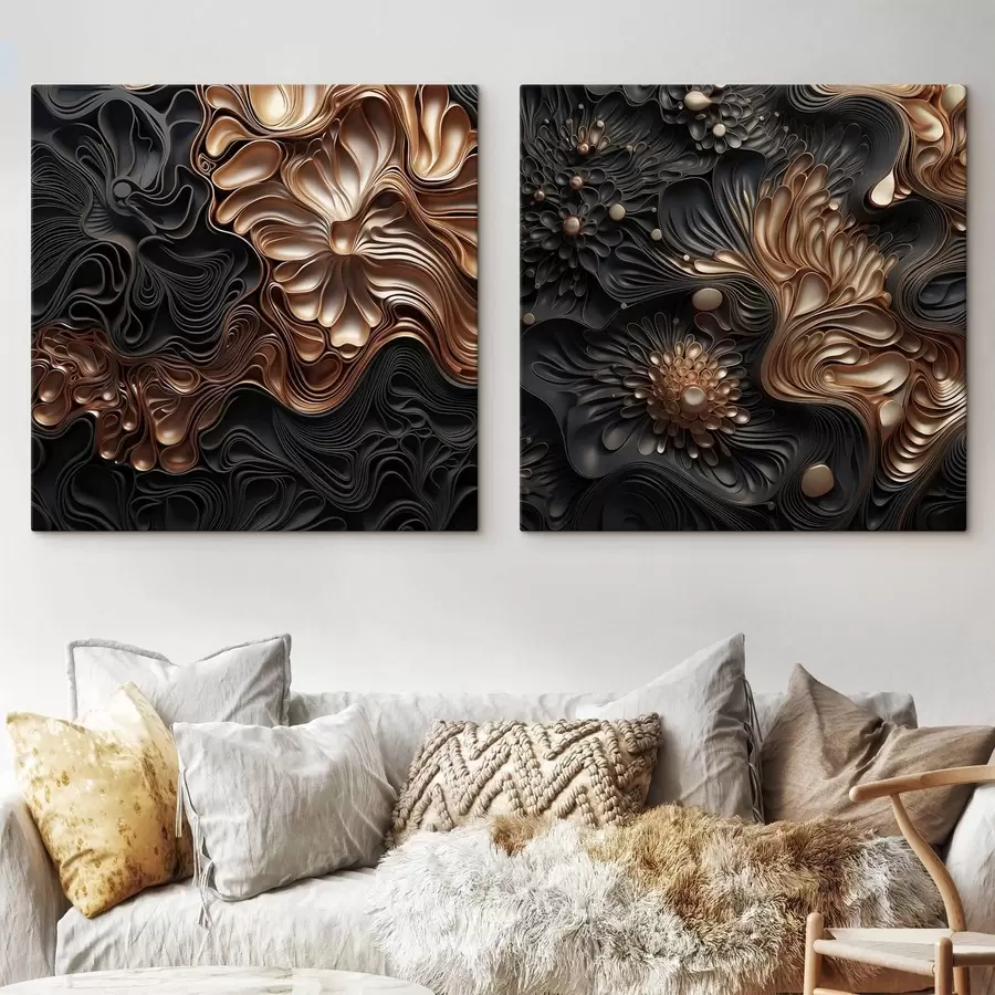 murales Formas oscuras abstractas, fluidas y orgánicas que crean una obra de arte moderno con textura m30196