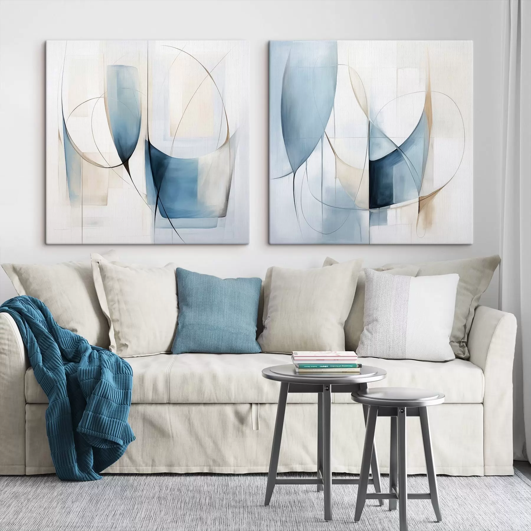 wall murals Abstract minimalistic composition with blue and beige shapes m30206