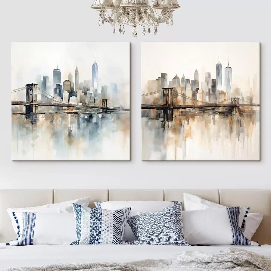 murales Silueta urbana abstracta, estilo de pintura en acuarela m30207