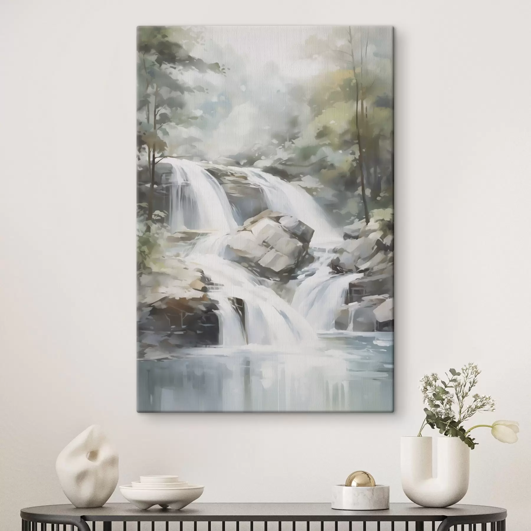 wall murals Waterfall in the forest imitation of painting s48415