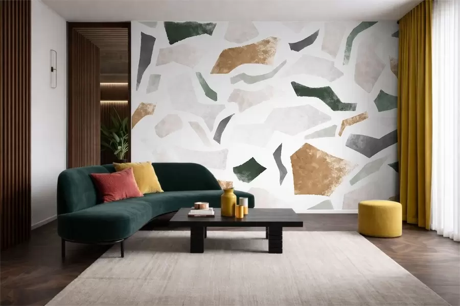 Wall Mural Photo Wallpaper Abstract textured fragments in green and beige tones w05146