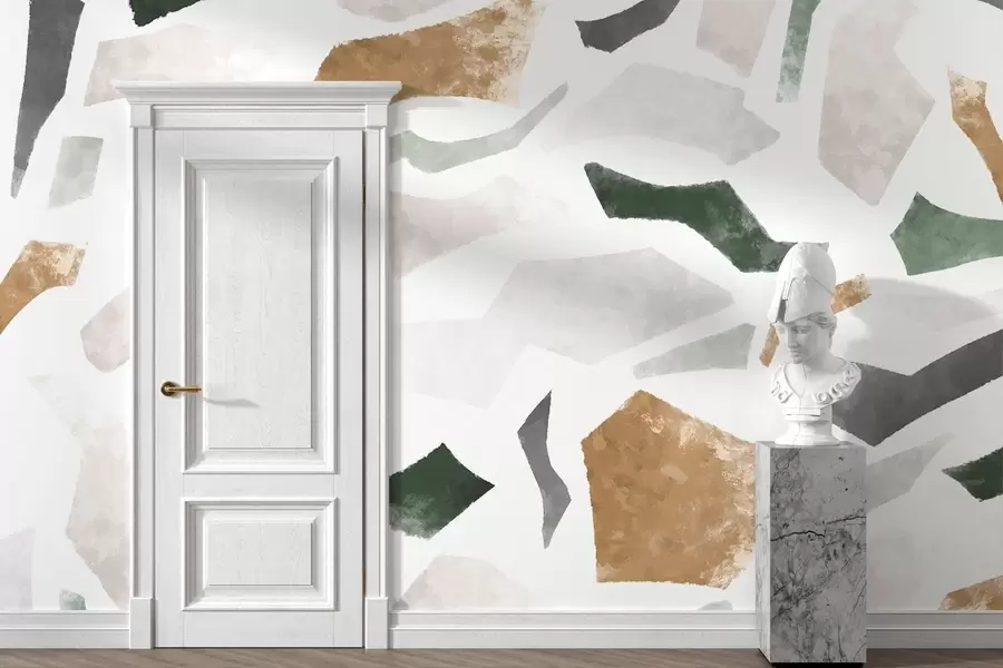 Wall Mural Photo Wallpaper Abstract textured fragments in green and beige tones w05146