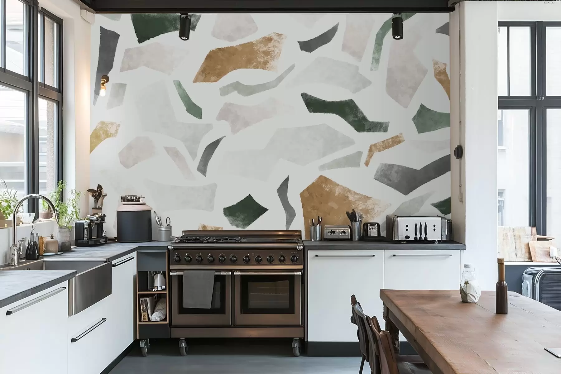 wall murals Abstract textured fragments in green and beige tones w05146