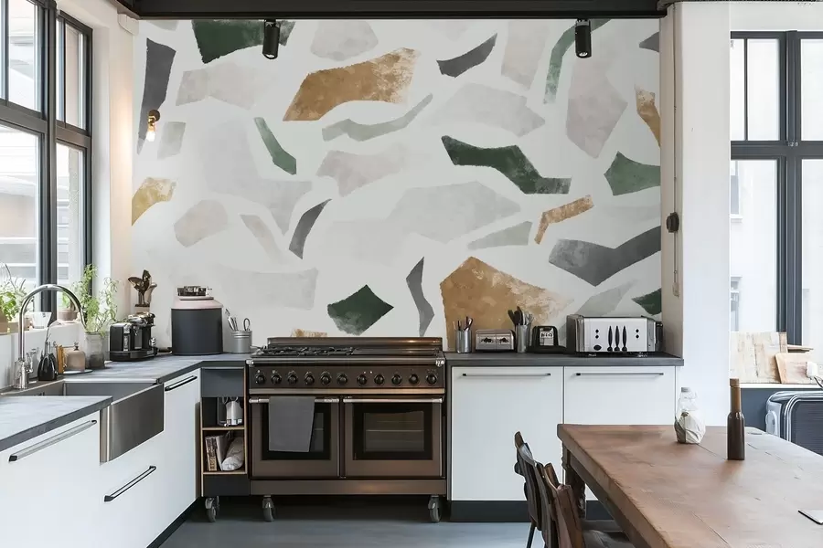 murais de parede Fragmentos abstratos com textura em tons de verde e bege w05146