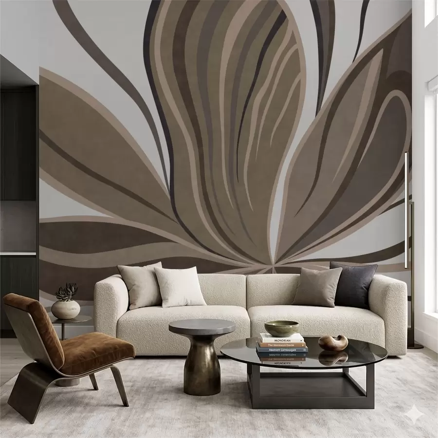 Wall Mural Photo Wallpaper Stylized flower with flowing lines in brown tones w05147