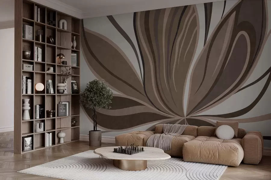 wall murals Stylized flower with flowing lines in brown tones w05147