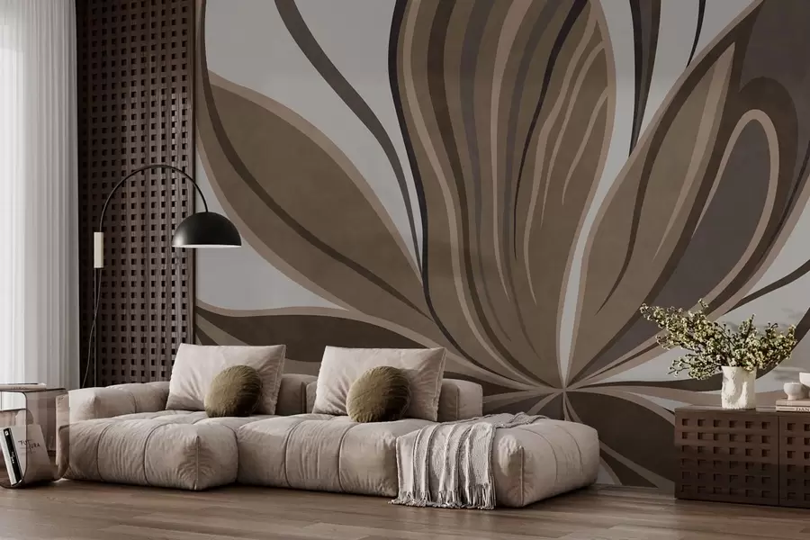 Wall Mural Photo Wallpaper Stylized flower with flowing lines in brown tones w05147