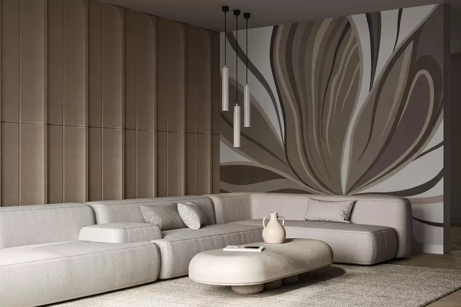 Wall Mural Photo Wallpaper Stylized flower with flowing lines in brown tones w05147