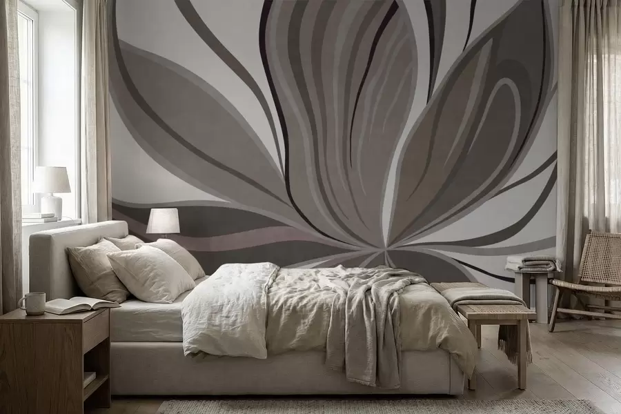Wall Mural Photo Wallpaper Abstract flower with soft lines in gray beige tones w05147v1